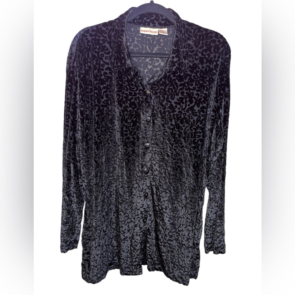 velvet burnout long sleeve button down shirt xl vintage laura Tyler whimsigoth